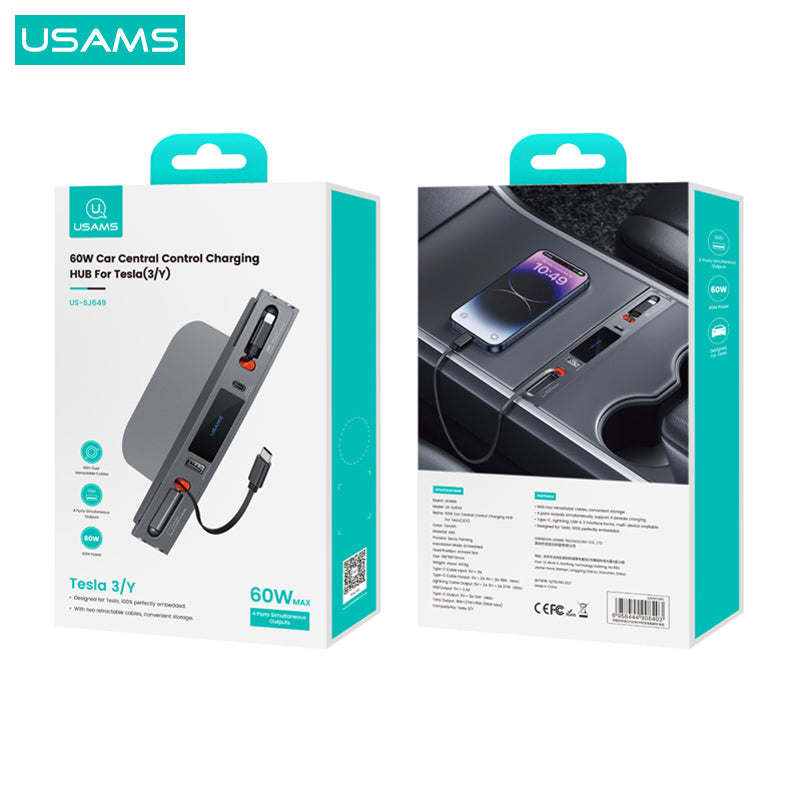 USAMS US-SJ649 For Tesla 3 / Y 60W Car Central Control Charging Hub USAMS US-SJ649 For Tesla 3 / Y 60W Car Central Control Charging Hub